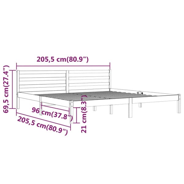 Sängram massiv furu 200x200 cm grå