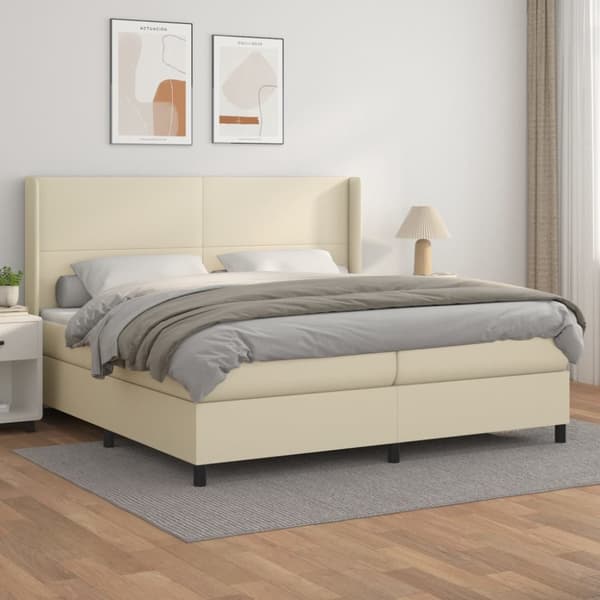 Ramsäng med madrass gräddvit 200x200 cm konstläder