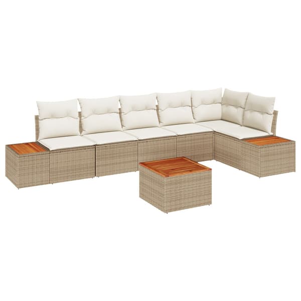 Trädgårdsoffset med kudde 7 pcs Beige Poly rattan