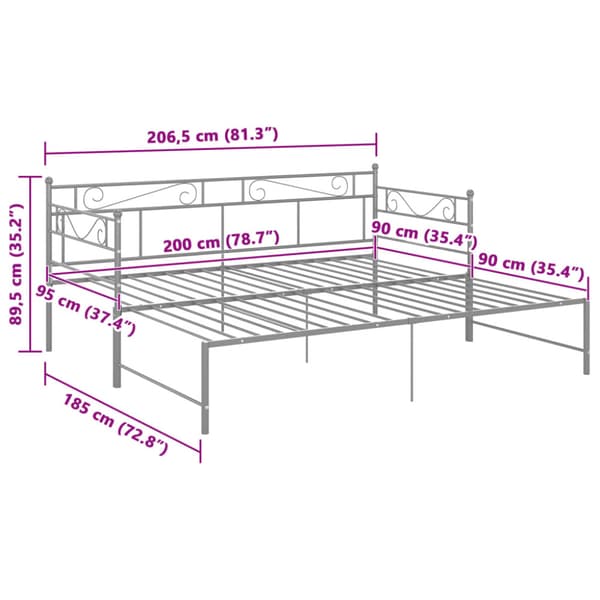 Utdragbar sängram bäddsoffa grå metall 90x200 cm