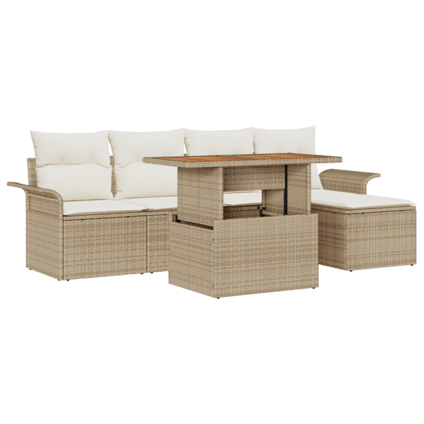 Trädgårdsoffset med lagring 6 pcs Beige Poly rattan