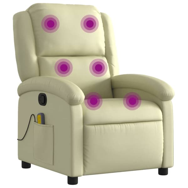 Massagefåtölj krämfärgad äkta läder
