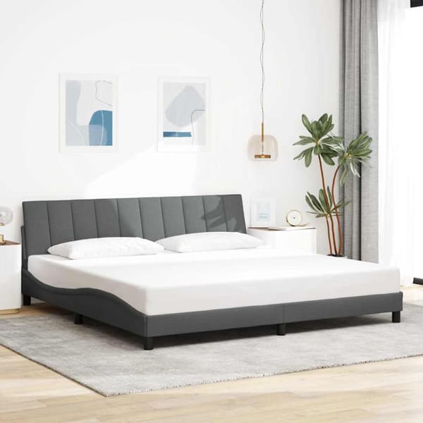 Bed Frame without Mattress "Hanko" Dark Grey 200x200cm Fabric