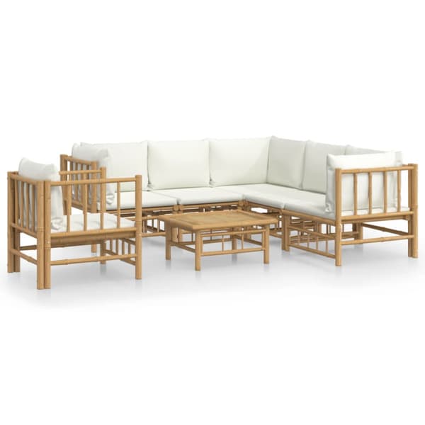 Loungegrupp 7 delar gräddvita dynor bambu