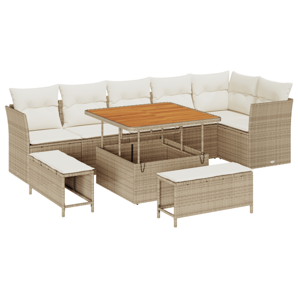 Trädgårdsoffset 9 pcs Beige konstrotting