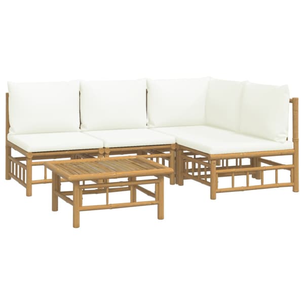 Loungegrupp 5 delar gräddvita dynor bambu