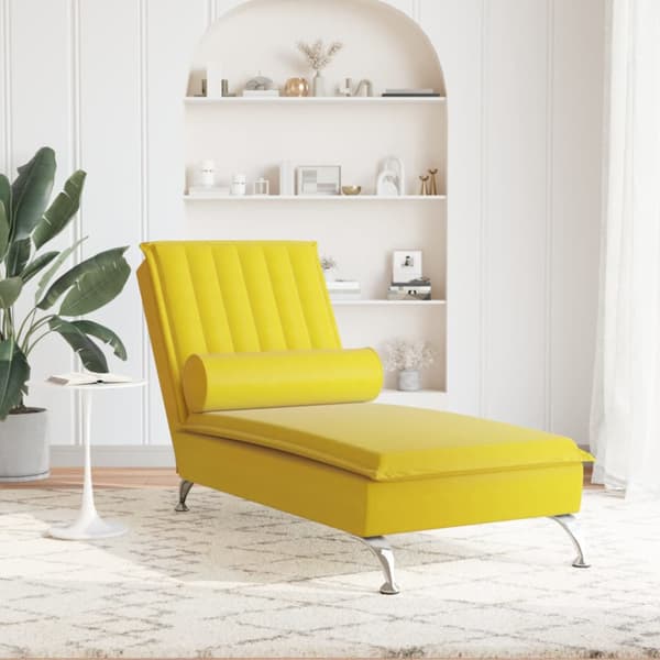 Massageschäslong med bolster gul sammet