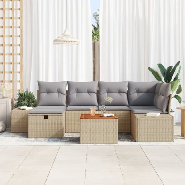 Trädgårdsoffset 7 st Beige Poly rattan