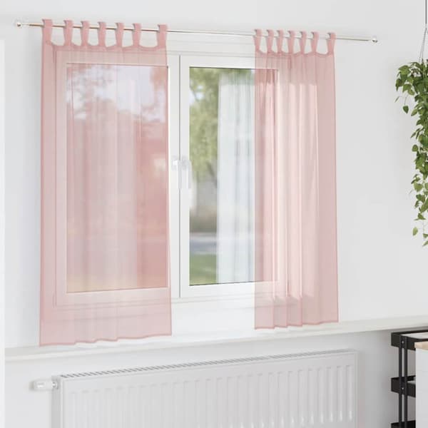 Voile gardiner med stångfickor 2 st rosa