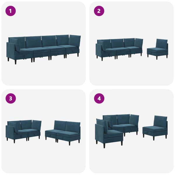 Möbelset för vardagsrummet med kudde 4 pcs Blå Sammet