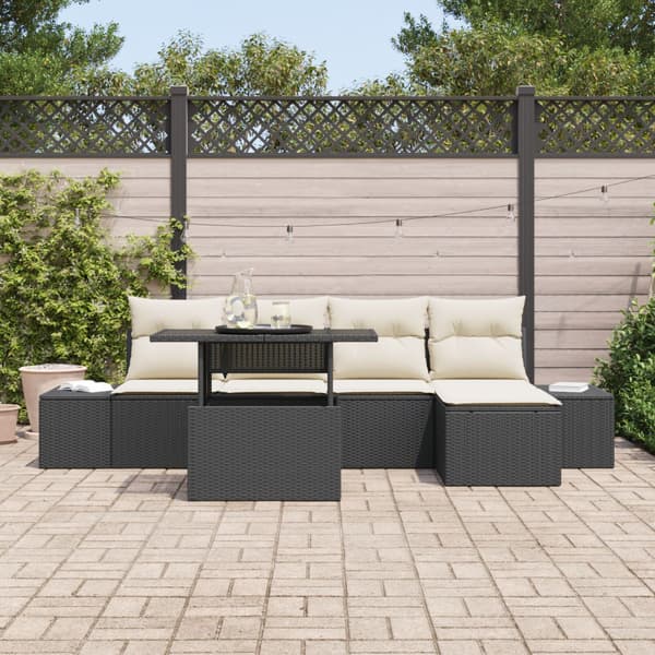 Trädgårdsoffset med lagring 6 pcs Svart Poly rattan