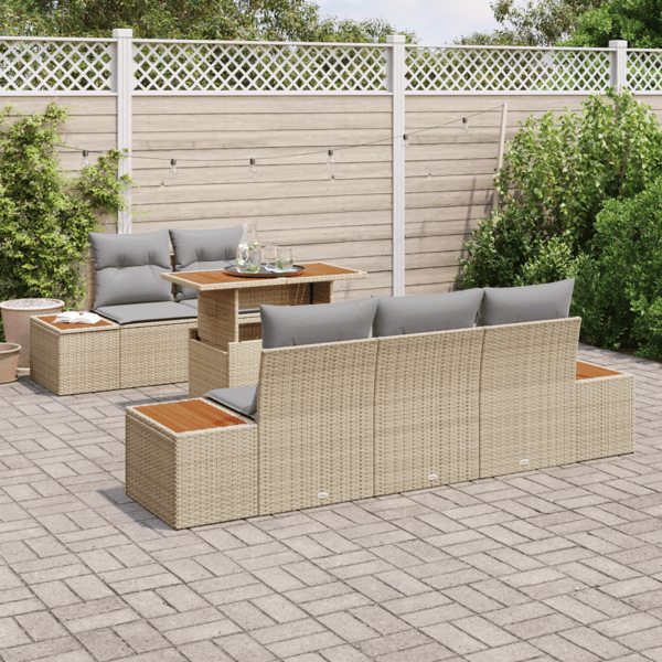 Trädgårdsoffset med lagring 6 pcs Beige Poly rattan