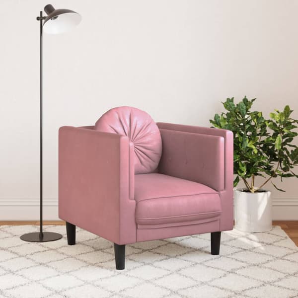 Fåtölj med dyna rosa sammet