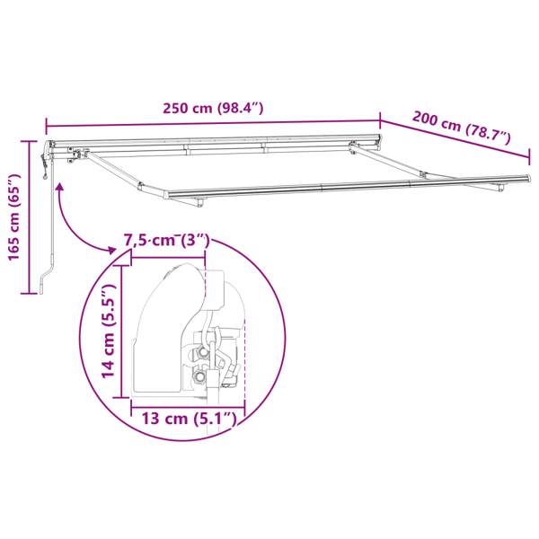 Utfällbar markis Kräm 250 x 200 cm tyg