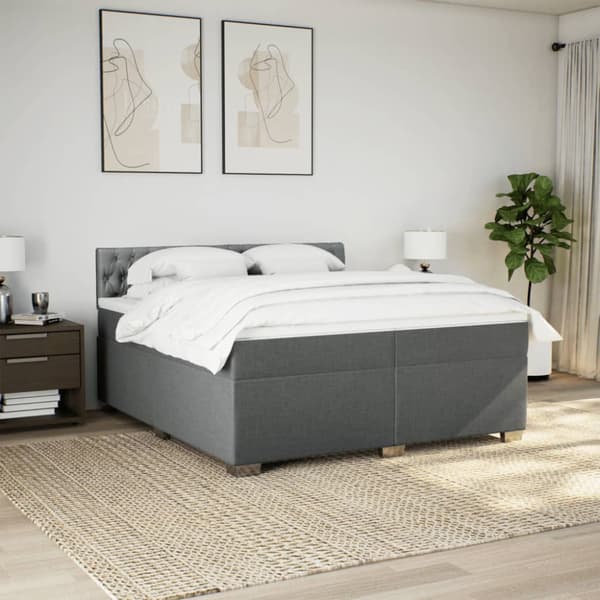 Ramsäng med madrass mörkgrå 200x200 cm tyg