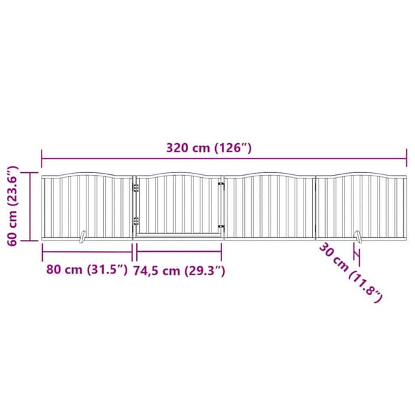 Hundgrind med dörr vikbar 4 paneler brun ek 320 cm poppel