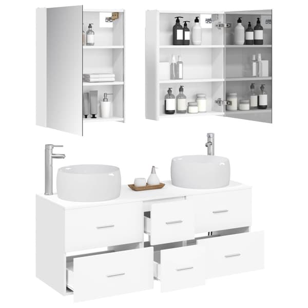 Badrumsmöbelset 5 pcs Vit Konstruerat trä och glas
