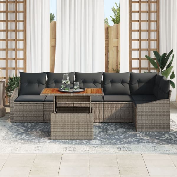 Trädgårdsoffset med lagring 7 pcs Grå Poly rattan