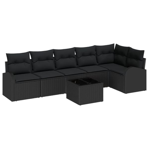 Trädgårdsoffset med kudde 7 pcs Svart Poly rattan