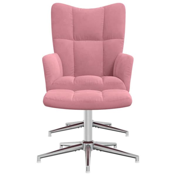 Vilstol med fotpall rosa sammet