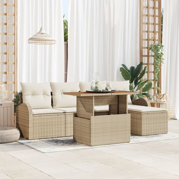 Trädgårdsoffset 6 st Beige Poly rattan
