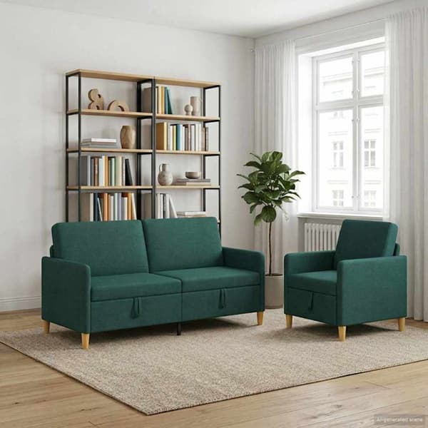 Soffgrupp med förvaring 2 pcs Mörkgrön Polyester
