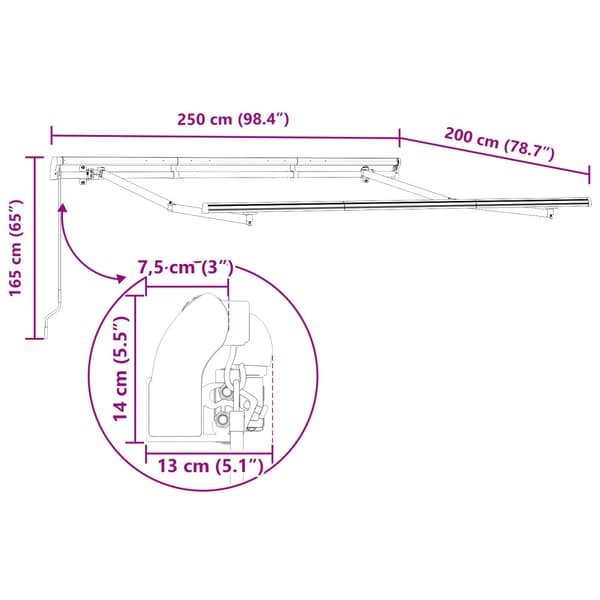 Markisram Vit 2,5 x 2 m Metall