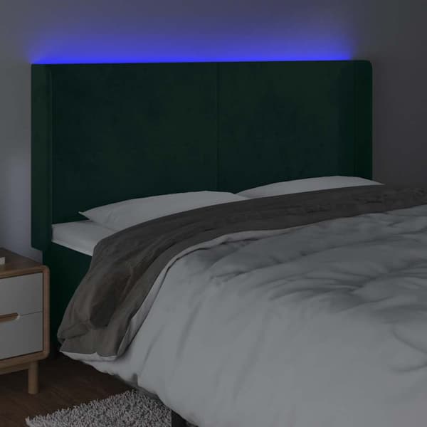 Sänggavel LED mörkgrön 183x16x118/128 cm sammet