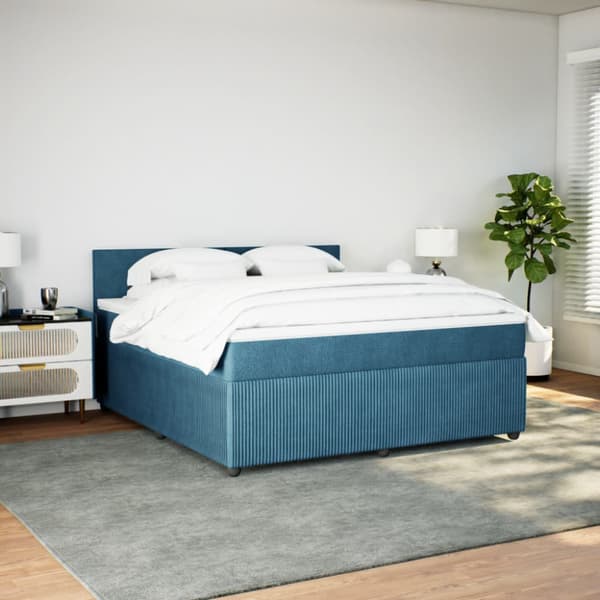 Ramsäng med madrass blå 180x200 cm sammet