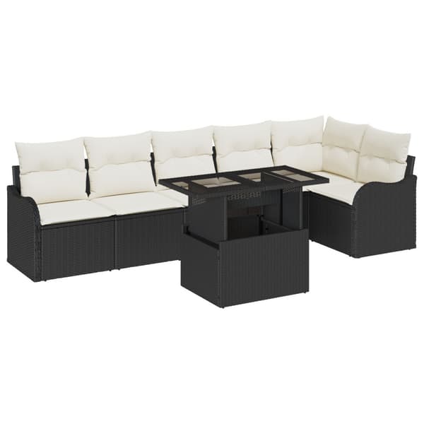 Soffset med kudde 7 pcs Svart Poly rattan