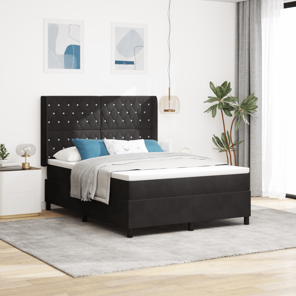 Bäddfjäder med madrass med led Svart 160 x 200 cm Sammet