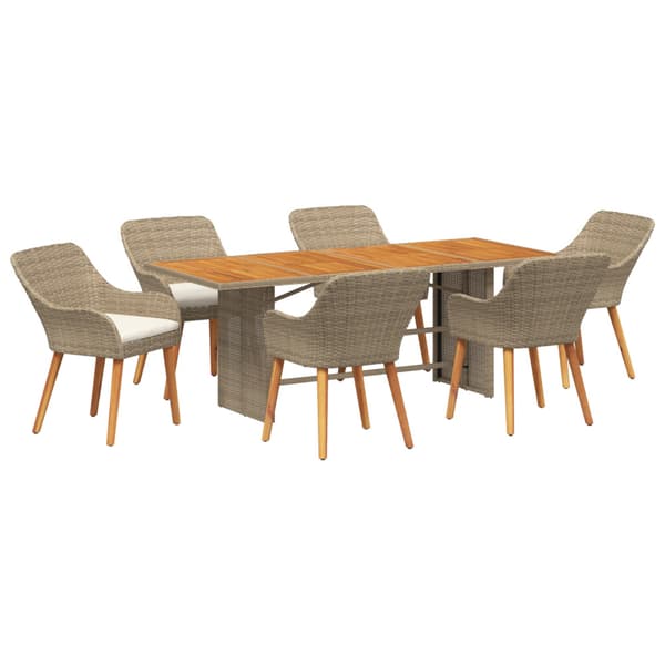 Trädgårdsmöbelset med kudde 7 pcs Beige konstrotting