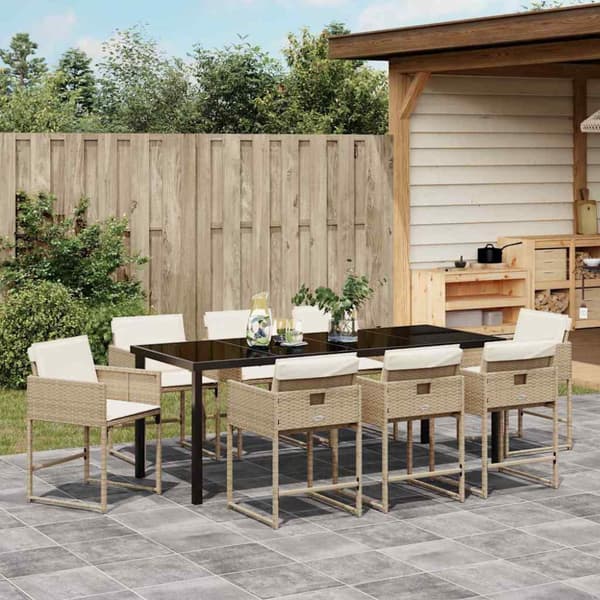 Trädgårdsmöbelset 9 pcs Beige konstrotting