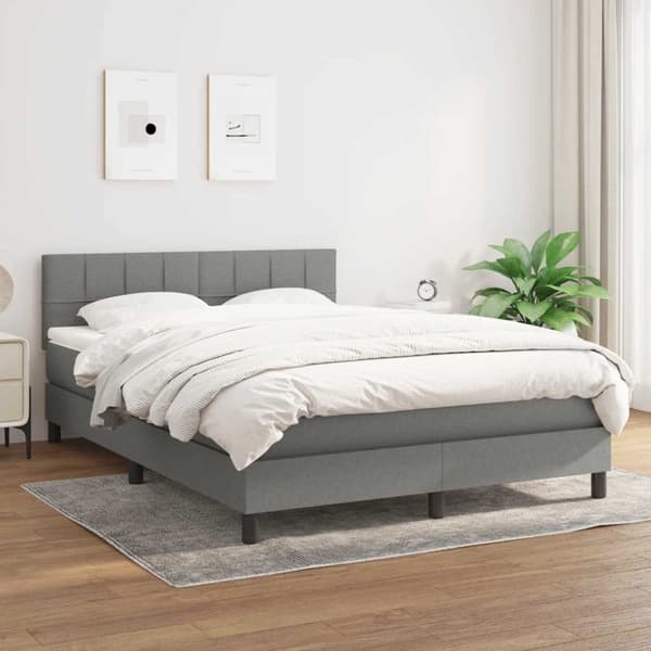 Ramsäng med madrass mörkgrå 140x190 cm tyg