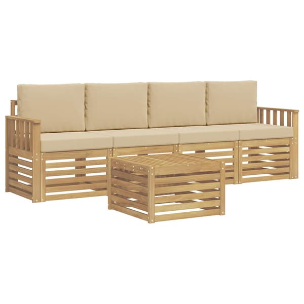 Utomhussoffset med kudde 5 pcs Vit och Beige Polyester