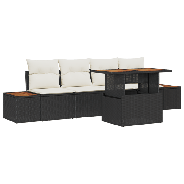 Trädgårdsoffset med lagring 5 pcs Svart Poly rattan