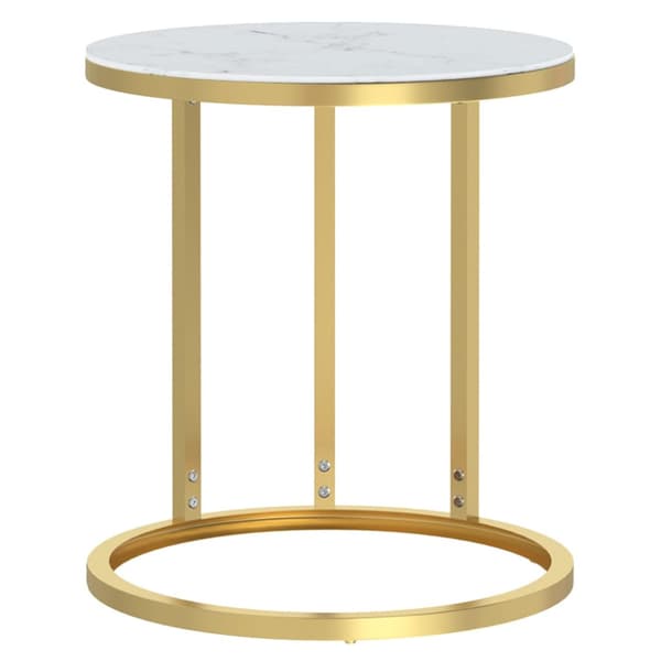 Sidobord guld och vit marmor 45 cm härdat glas