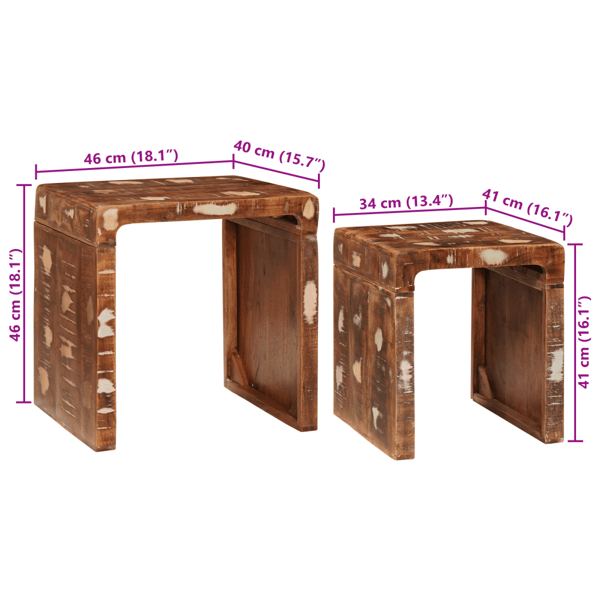Satsbord 2 pcs Brun 46 x 40 x 46 cm Solid återvunnen trä