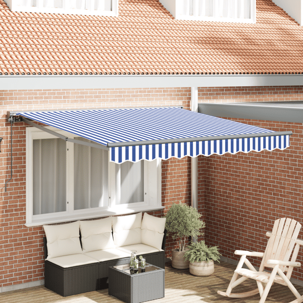 Markisram Blå och Vit 350 x 250 cm Polyester med PU-beläggning