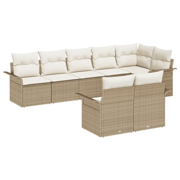 Trädgårdsoffset med kudde 8 pcs Beige konstrotting