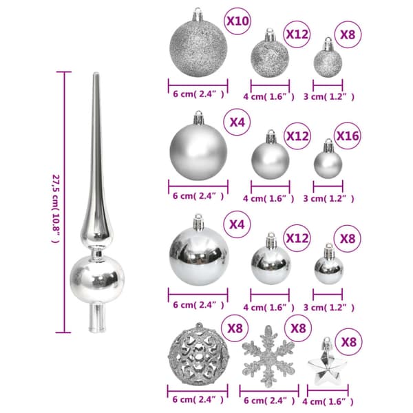 Julgranskulor 111 delar silver polystyren