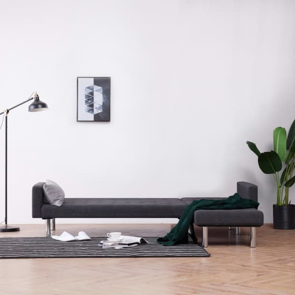 L-formad bäddsoffa mörkgrå polyester