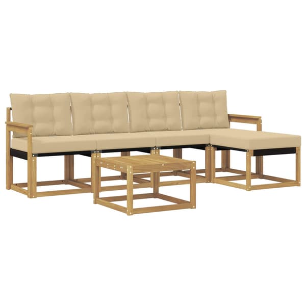 Utomhussoffset med kudde 6 pcs Vit och Beige