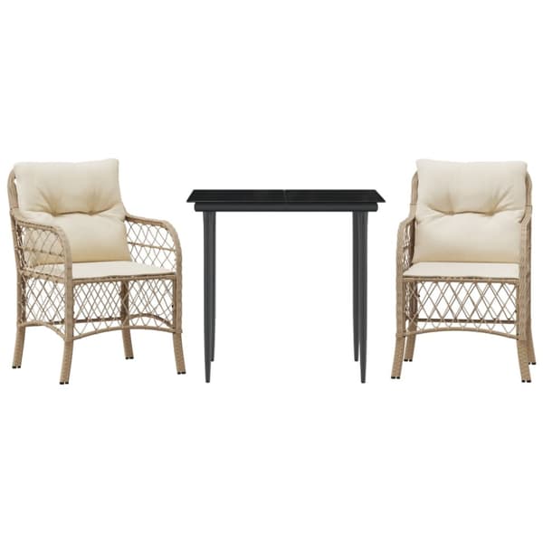 Bistrogrupp med dynor 3 delar beige konstrotting