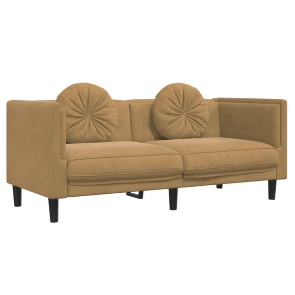 Soffa med kuddar 2-sits brun konstmocka