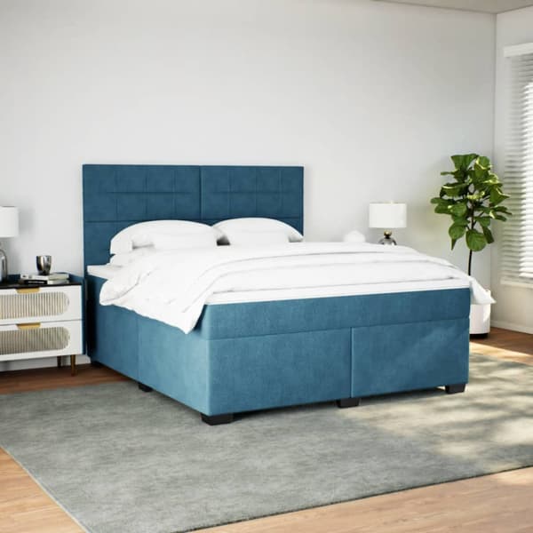 Ramsäng med madrass blå 180x200 cm sammet
