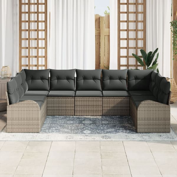 Soffset med kudde 9 pcs Grå Poly Rattan