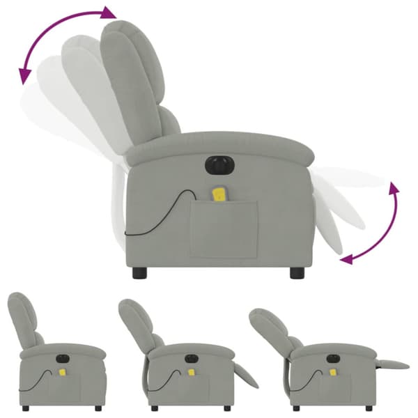 Elektrisk massagefåtölj ljusgrå sammet