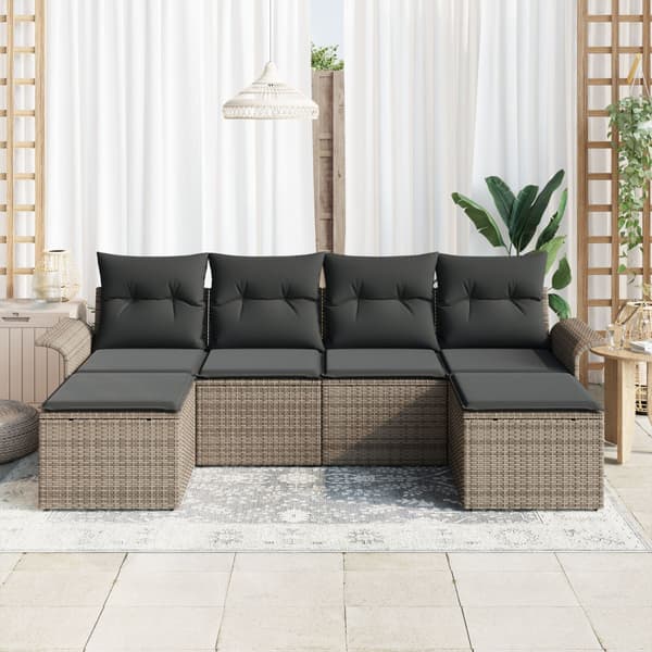 Trädgårdsoffset med kudde 6 pcs Grå konstrotting