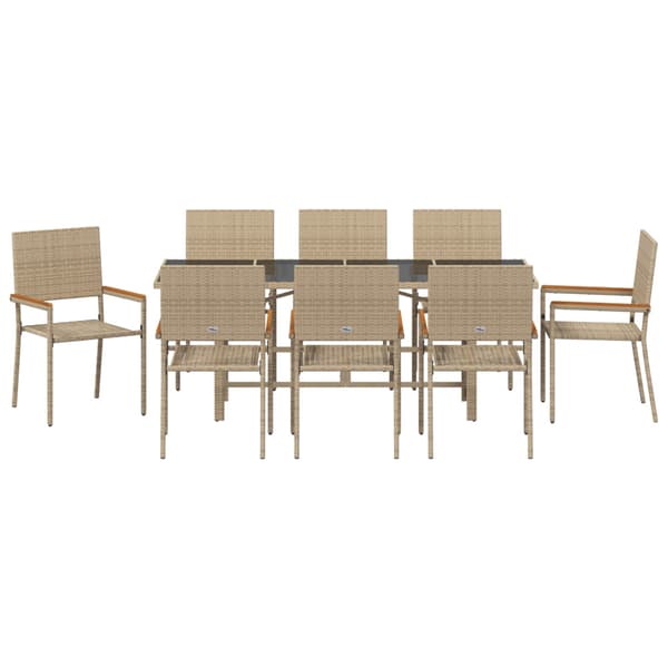 Trädgårdsmöbelset 9 pcs Beige konstrotting